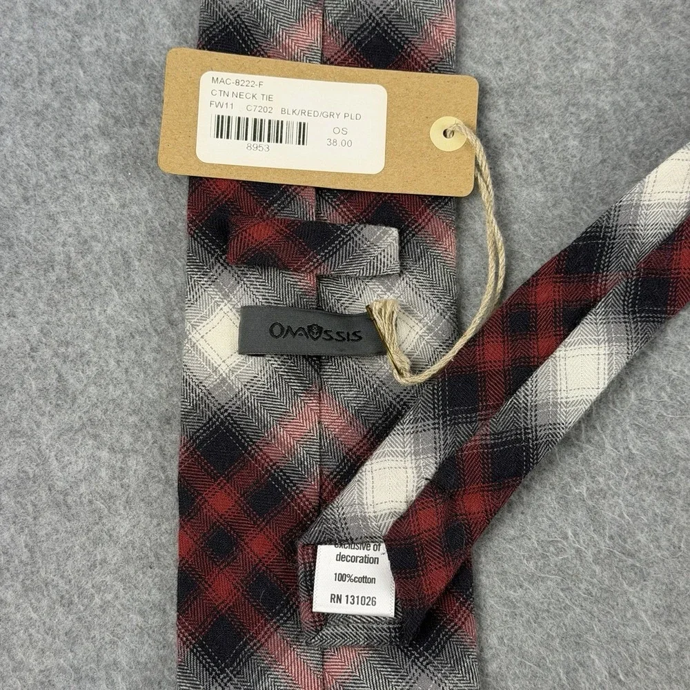 Onassis 100% Cotton Plaid Neck Tie Black Red Gray White‎ Standard 58x3.1